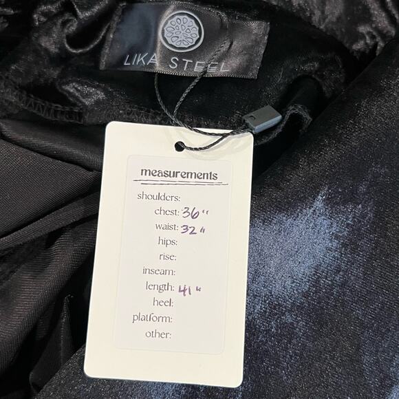 LIKA STEEL Velour Fit & Flare Midi Dress Short Sleeve Collar‎ Black Size Large - Picture 7 of 8